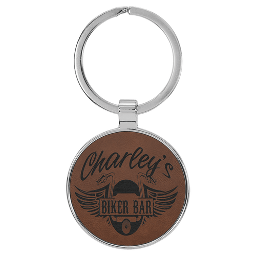 1 1/2" Laserable Leatherette/Metal Round Keychain