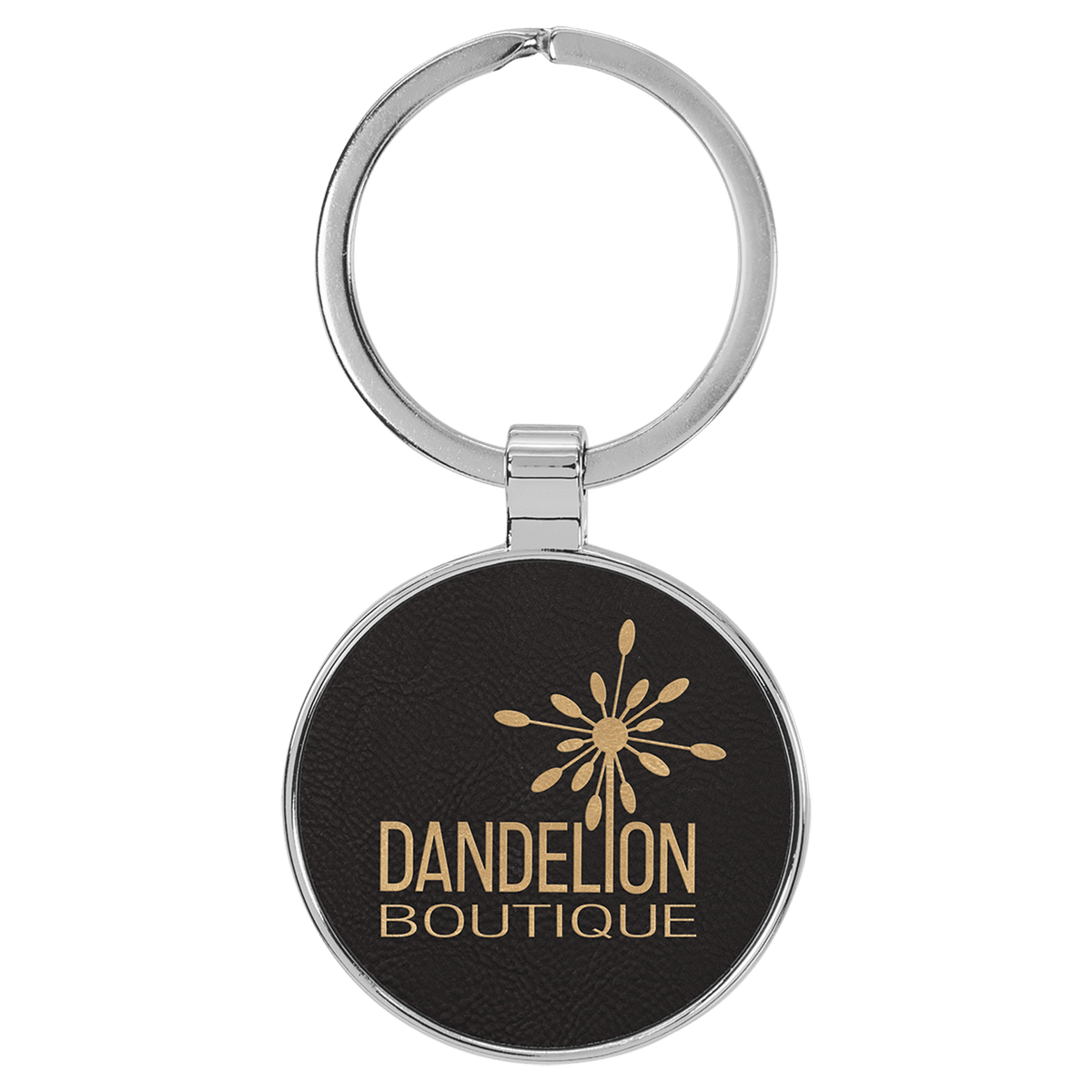 1 1/2" Laserable Leatherette/Metal Round Keychain