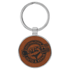 1 1/2" Laserable Leatherette/Metal Round Keychain