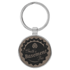1 1/2" Laserable Leatherette/Metal Round Keychain