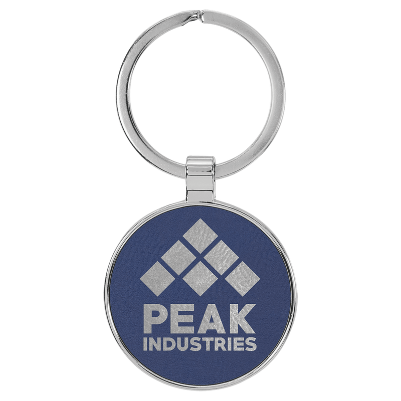 1 1/2" Laserable Leatherette/Metal Round Keychain