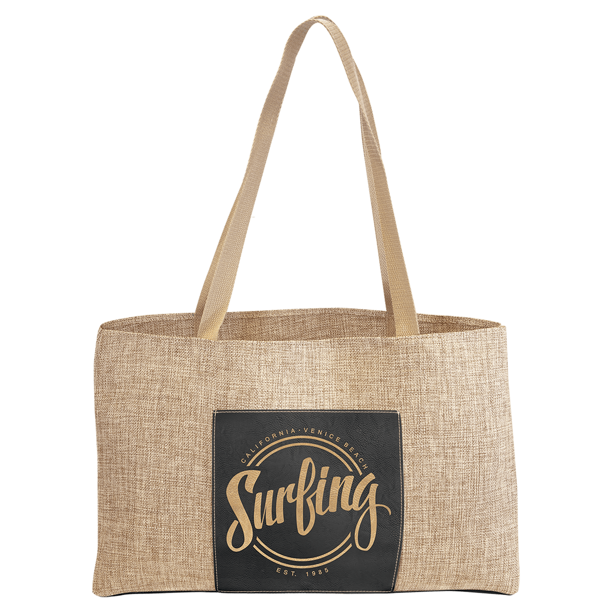 19" x 12" Burlap Bag with 5" Laserable Leatherette Gusset
