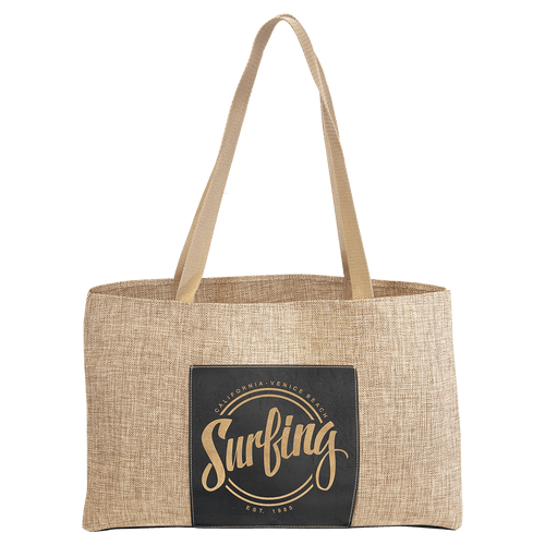 19" x 12" Burlap Bag with 5" Laserable Leatherette Gusset