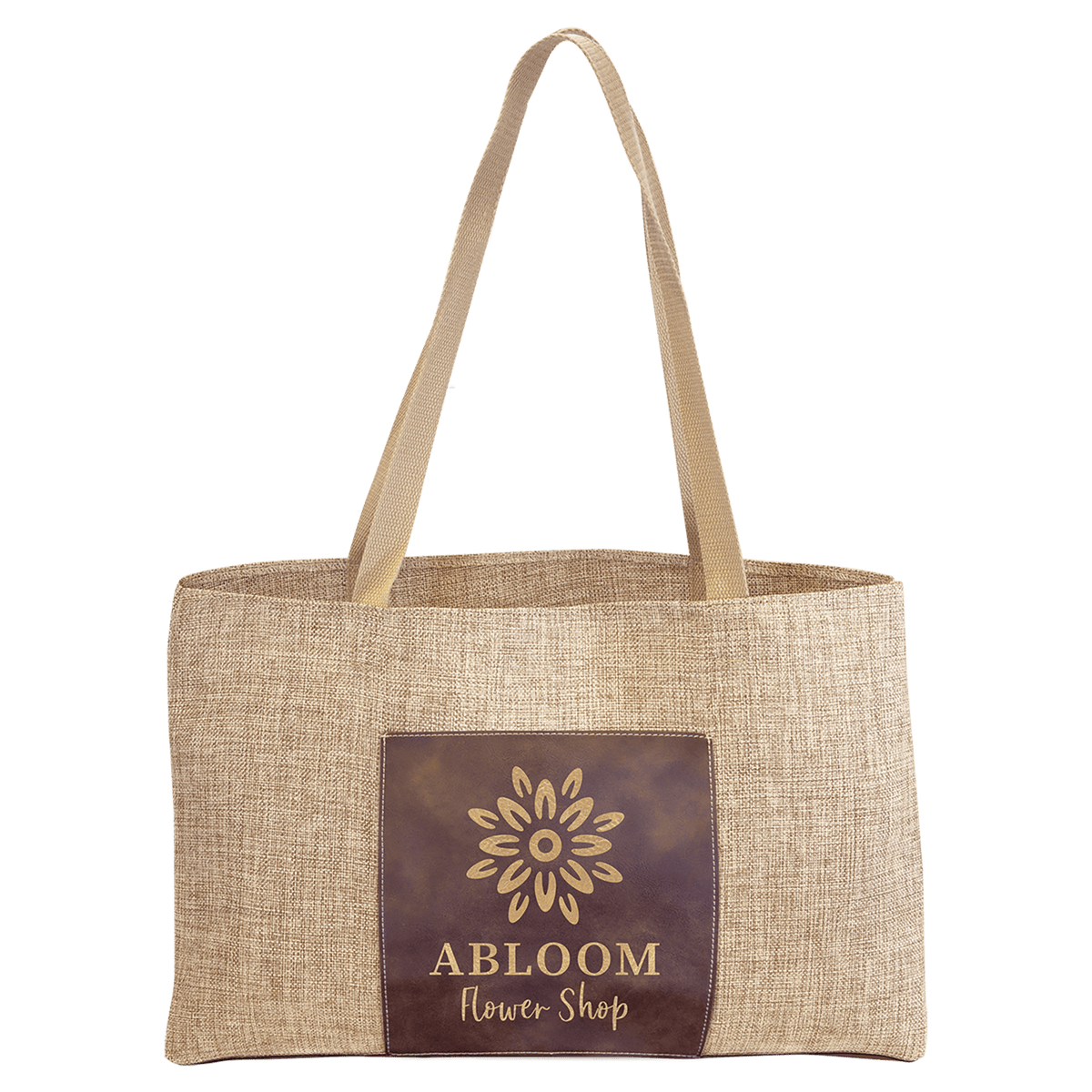 19" x 12" Burlap Bag with 5" Laserable Leatherette Gusset