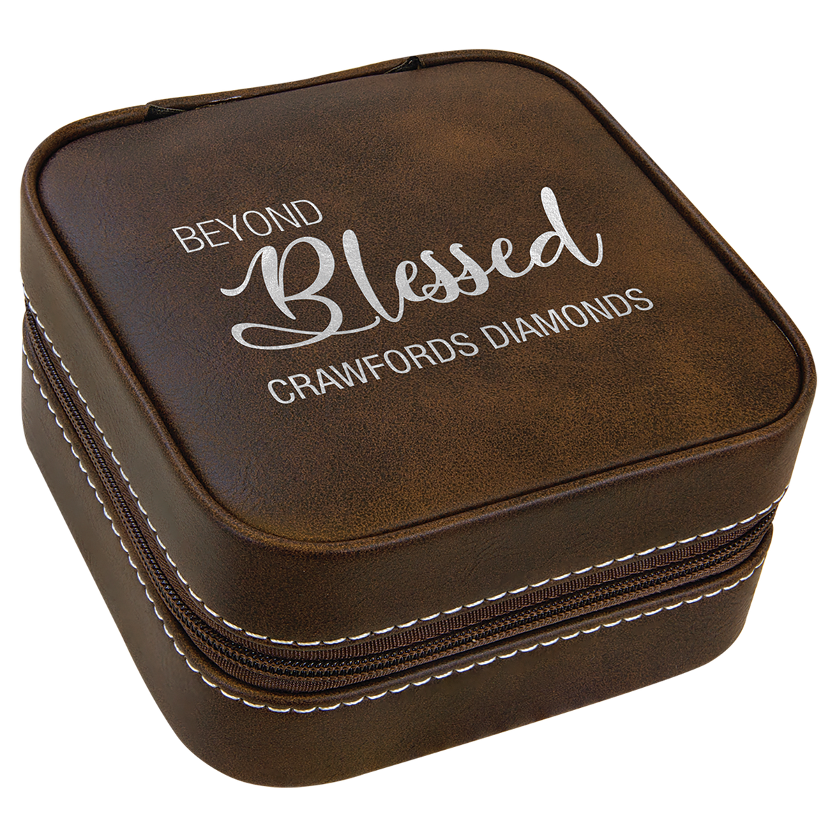 4" X 4" Leatherette Travel Jewelry Box with Tan Lining