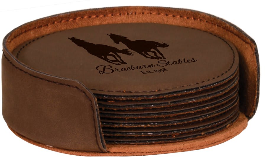 4" Round Laserable Leatherette 6-Coaster Set
