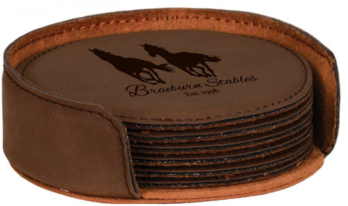 4" Round Laserable Leatherette 6-Coaster Set