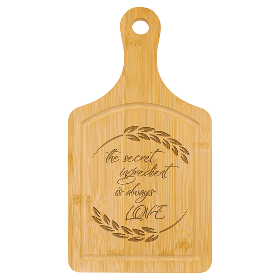 13 1/2" x 7" Cutting Board Paddle Shape with Drip Ring