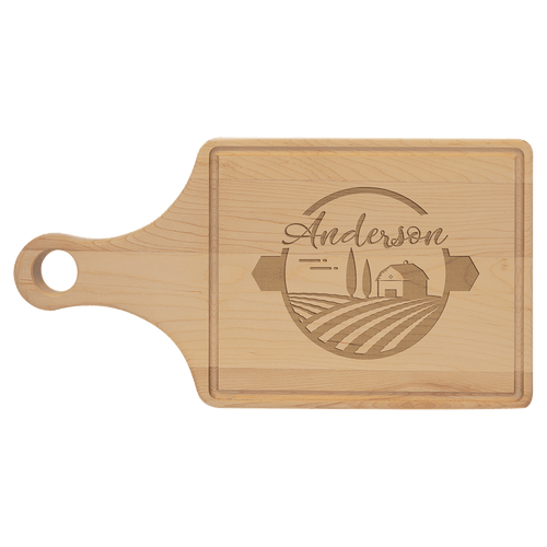 13 1/2" x 7" Cutting Board Paddle Shape with Drip Ring