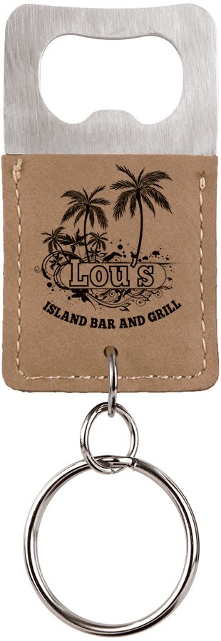 Rectangle Laserable Leatherette Bottle Opener Keychain