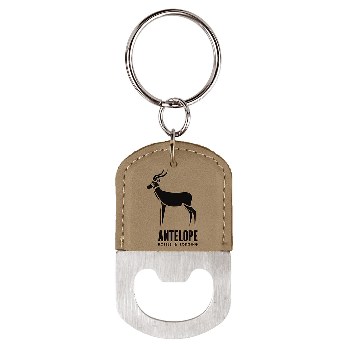 Oval Laserable Leatherette Bottle Opener Keychain