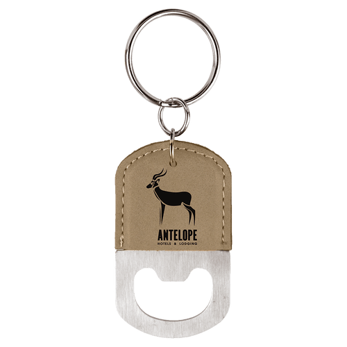 Oval Laserable Leatherette Bottle Opener Keychain