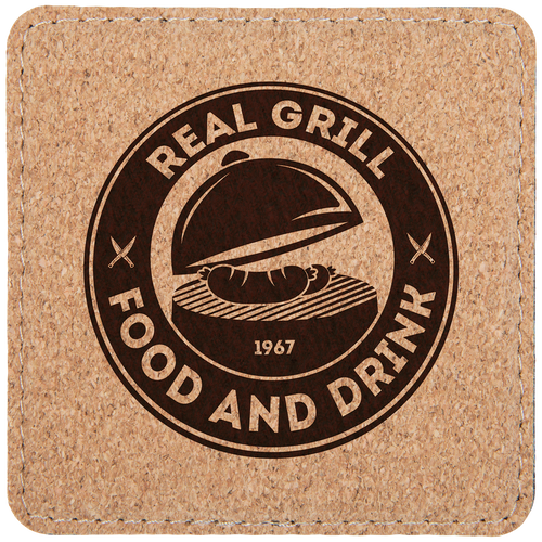 4" x 4" Square Cork Coaster with Stitching