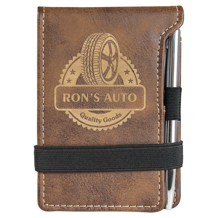 3 1/4" x 4 3/4" Laserable Leatherette Mini Notepad with Pen