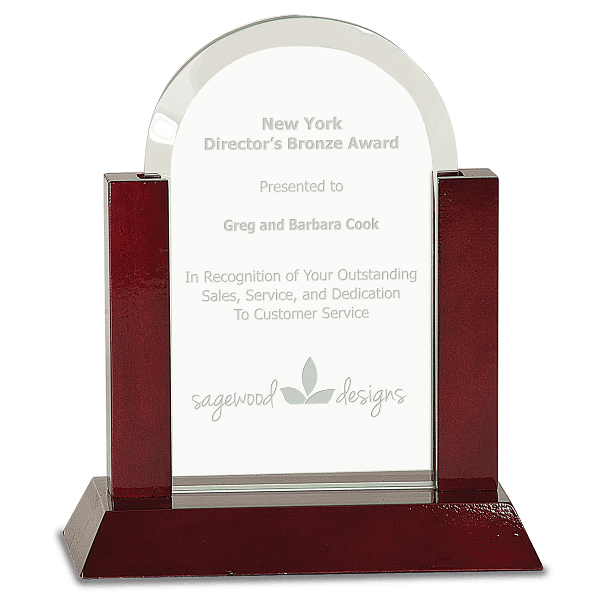 Gateway Jade Glass Award with Rosewood Base — Shape and Size · Dome · 7″ · GG27
