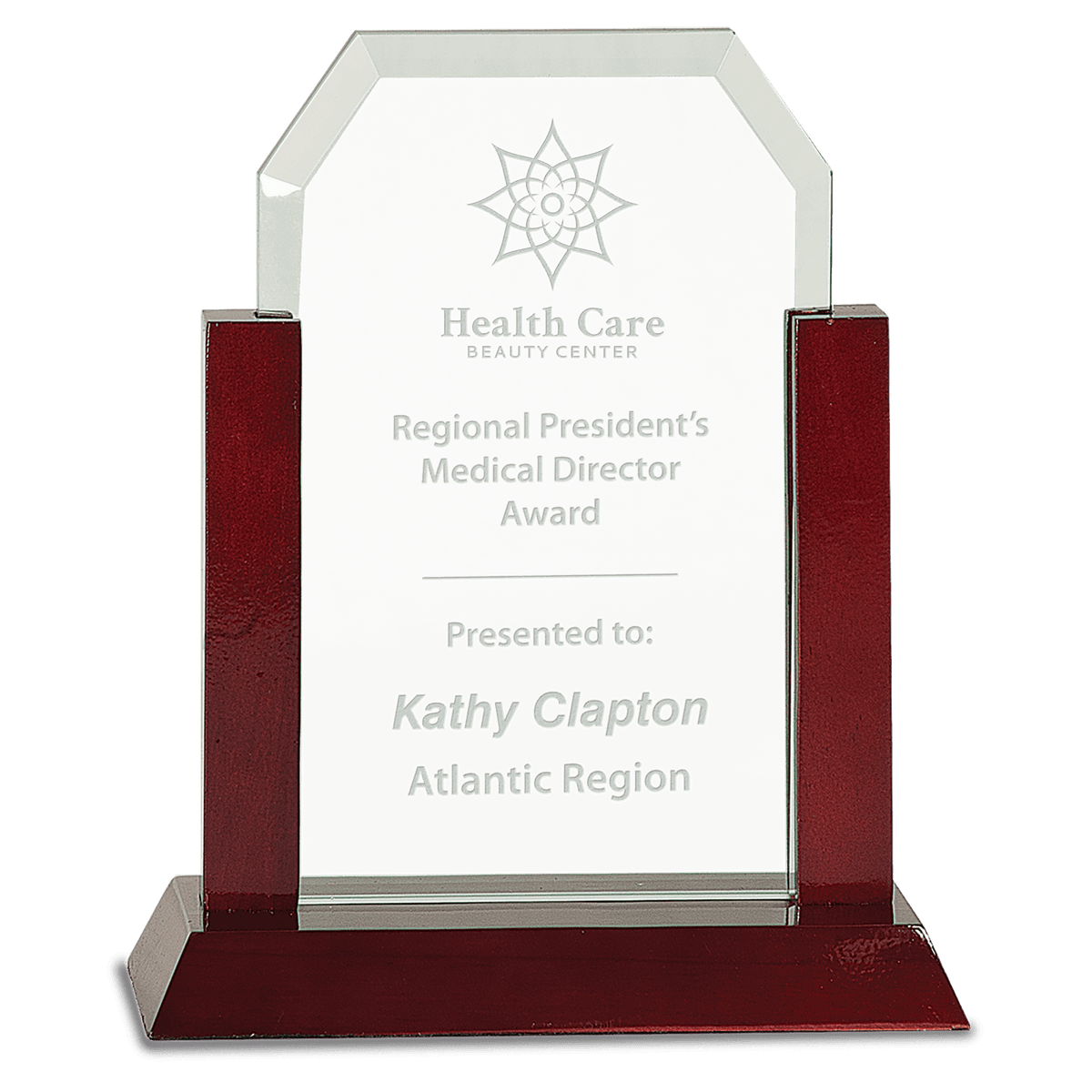 Gateway Jade Glass Award with Rosewood Base — Shape and Size · Clipped Corner · 8″ · GG38