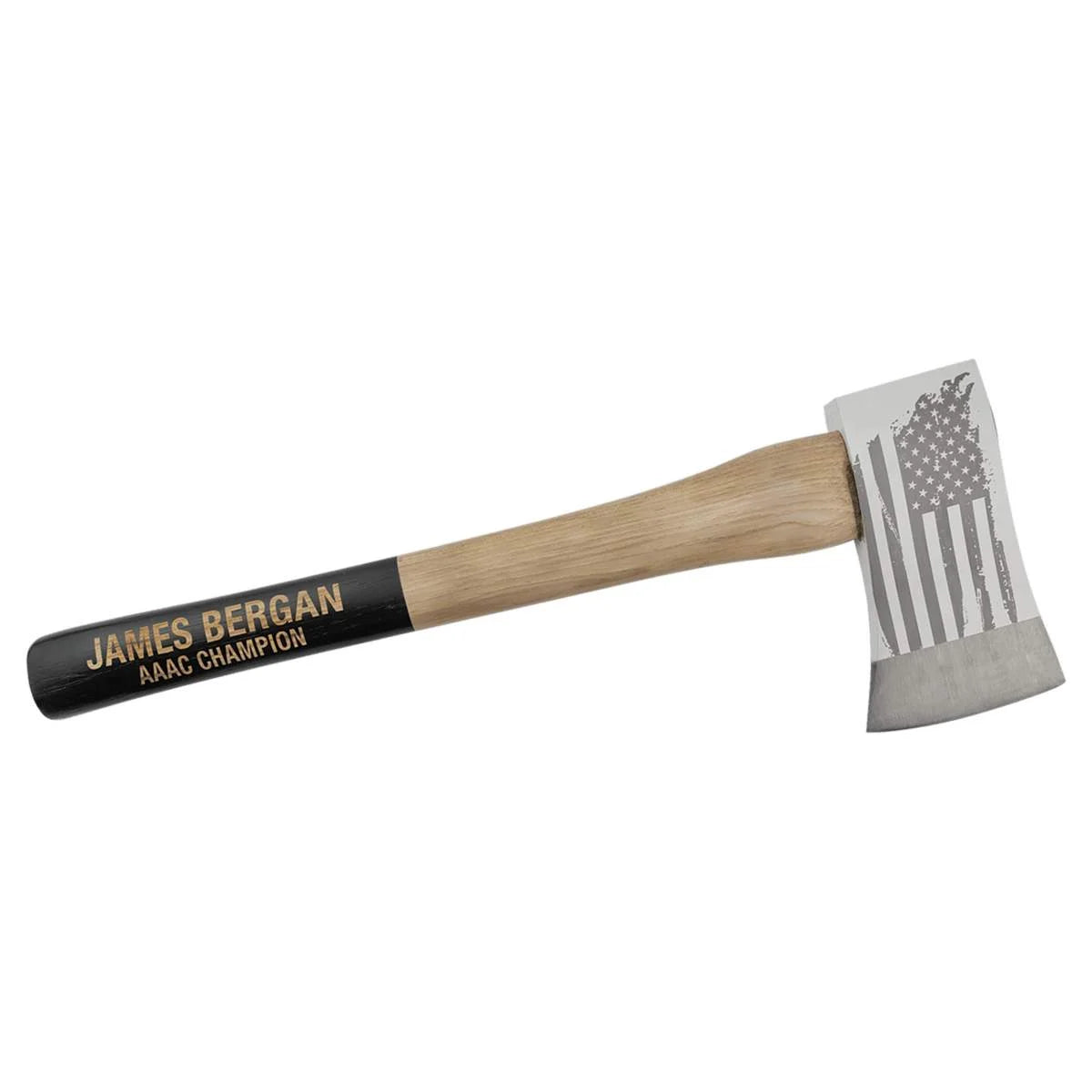 Example personalized Bison River throwing axe with engraved name and American flag