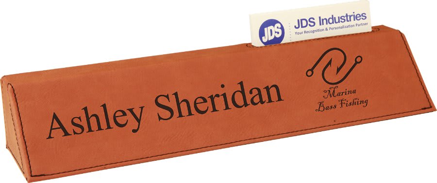 10 1/2" Laserable Leatherette Desk Wedge with Business Card Holder