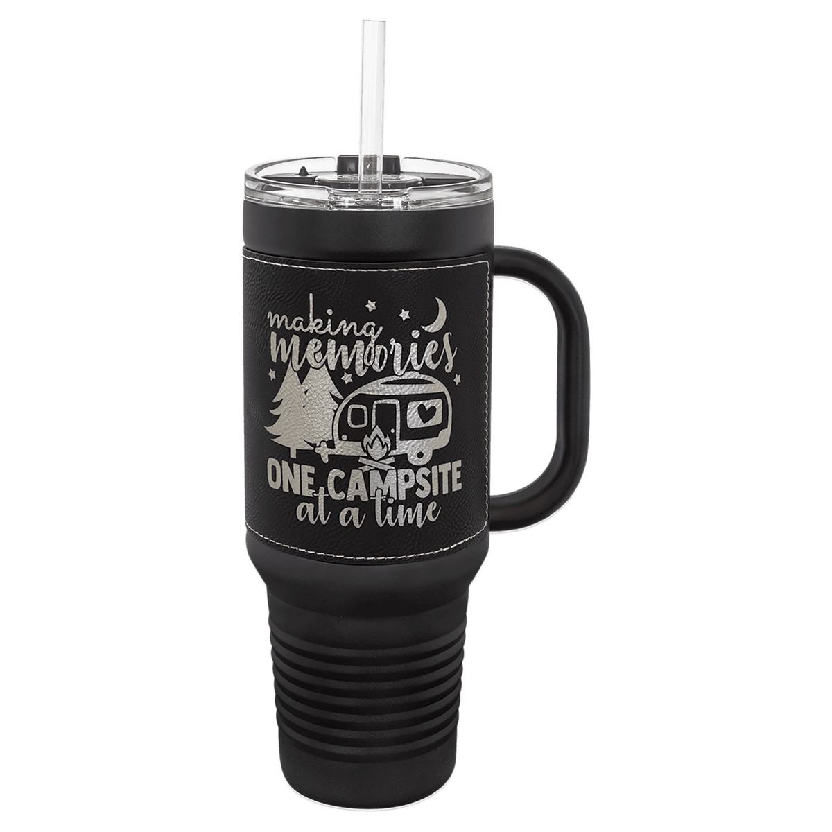 Polar Camel 40 oz. Laserable Leatherette Travel Mug with a Handle & Straw