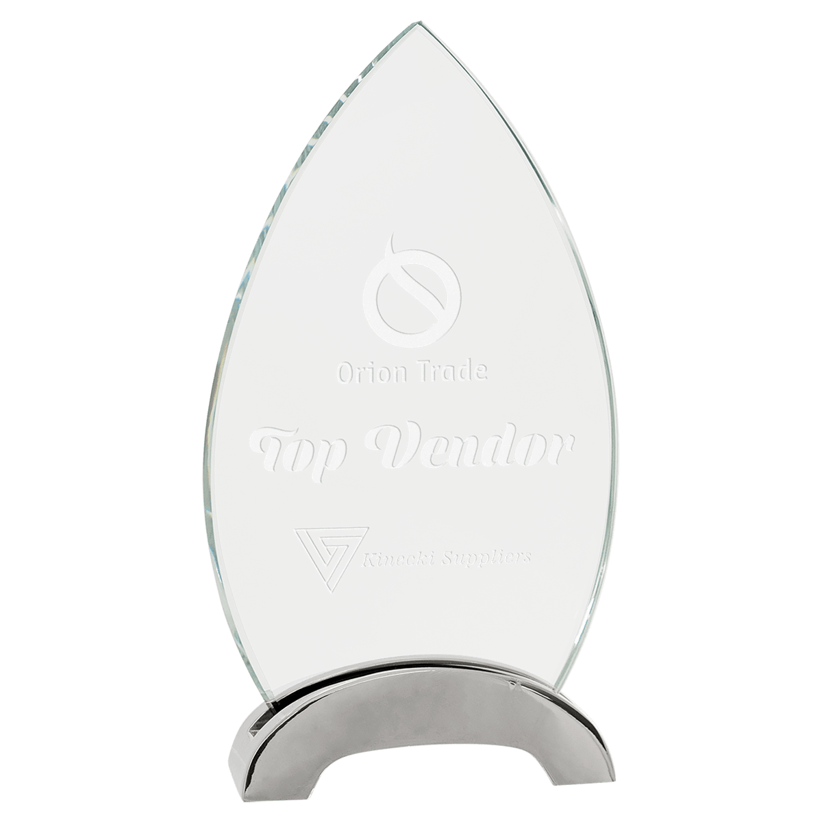 Oval Platinum Glass Award with Arch Metal Base — Size