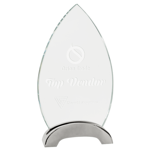 Oval Platinum Glass Award with Arch Metal Base — Size