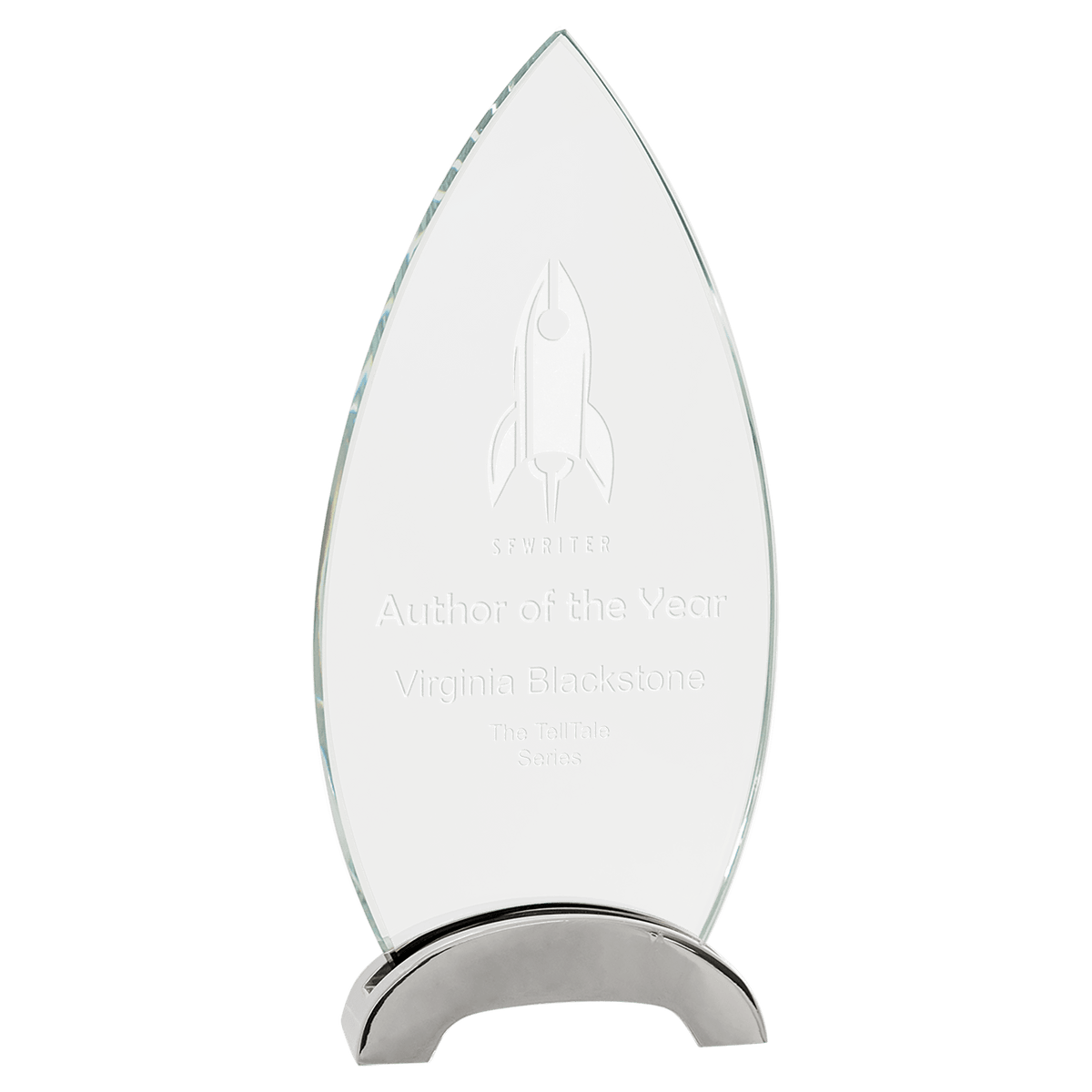 Oval Platinum Glass Award with Arch Metal Base — Size · 9¼″ · PLG08