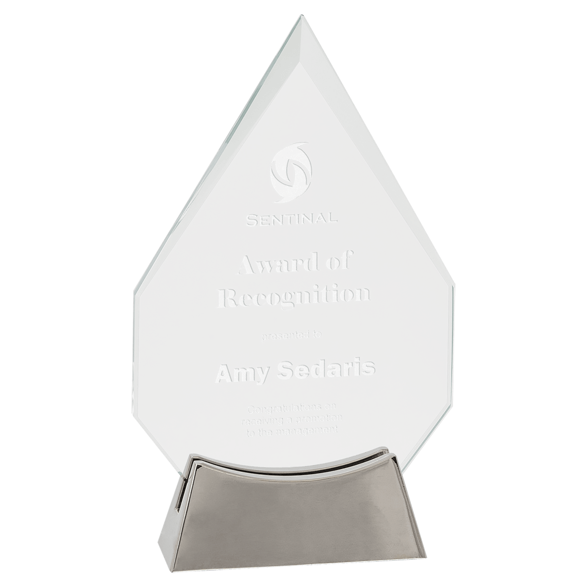 Platinum Glass Award with Full Metal Base — Shape and Size · Diamond · 7¾″ · PLG21