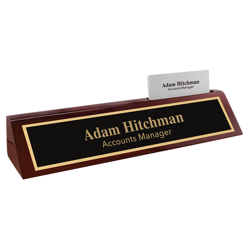 10 1/2" Rosewood Piano Finish Desk Wedge with Business Card Holder