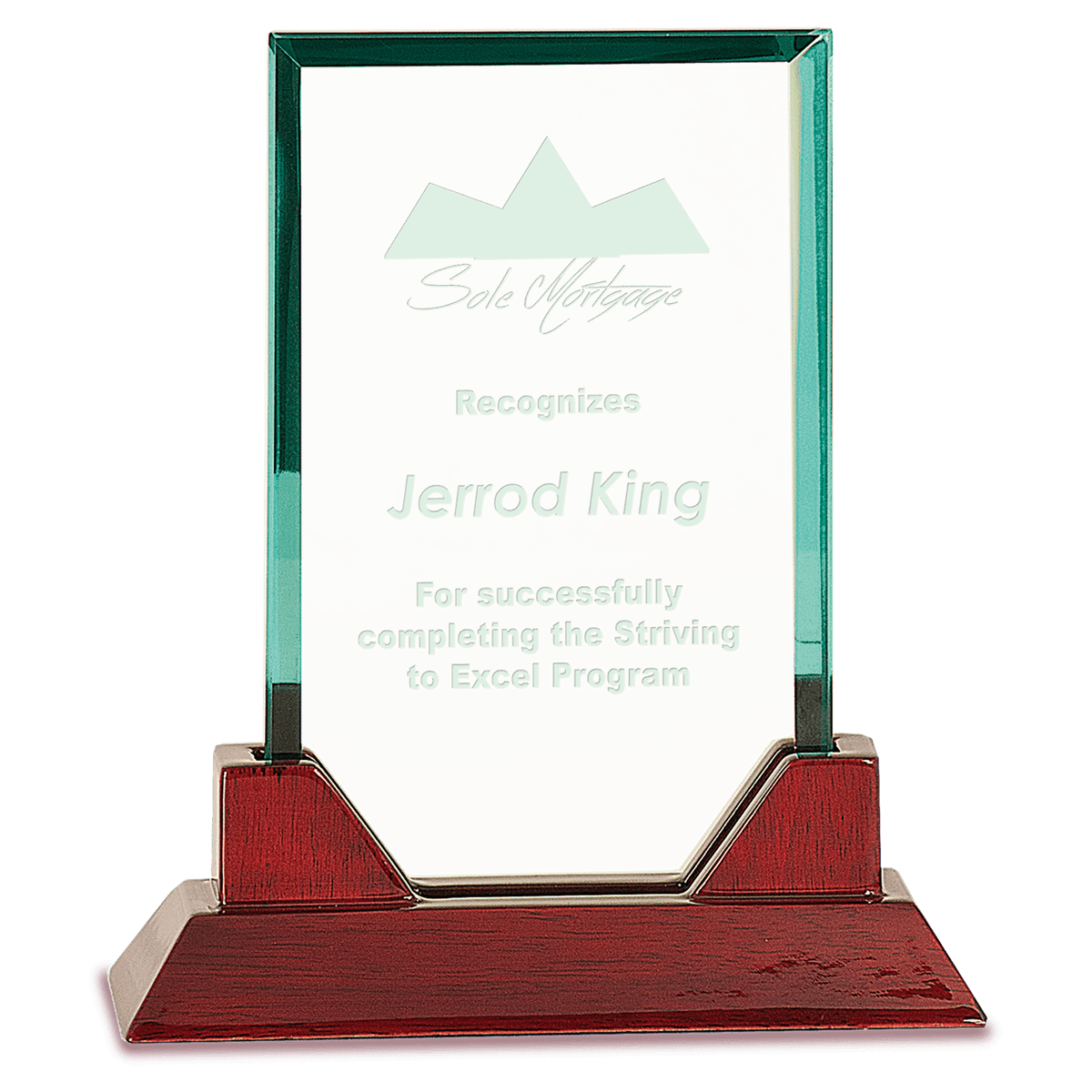 Prestige Jade Glass Award with Rosewood Base — Shape and Size