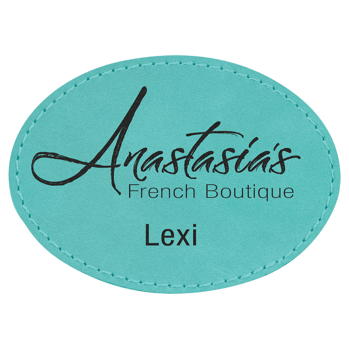 Teal 3 1/2" x 2 1/2" Laserable Leatherette Oval Patch with Kota Pro Adhesive