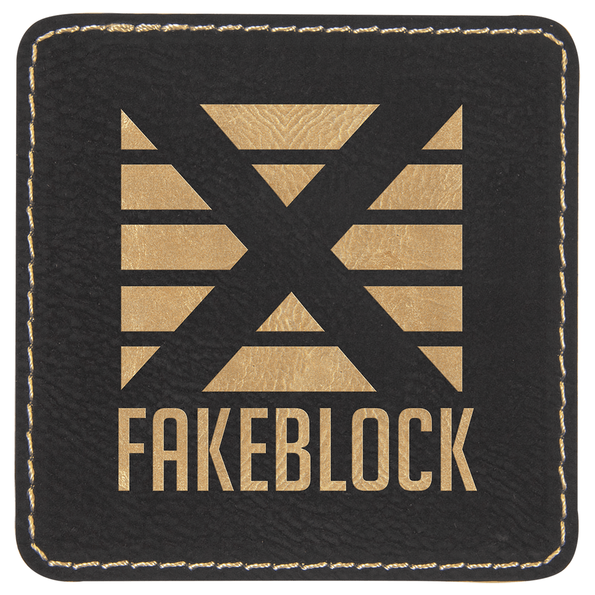 3" x 3" Square Black/Gold Laserable Leatherette Patch with Kota Pro Adhesive