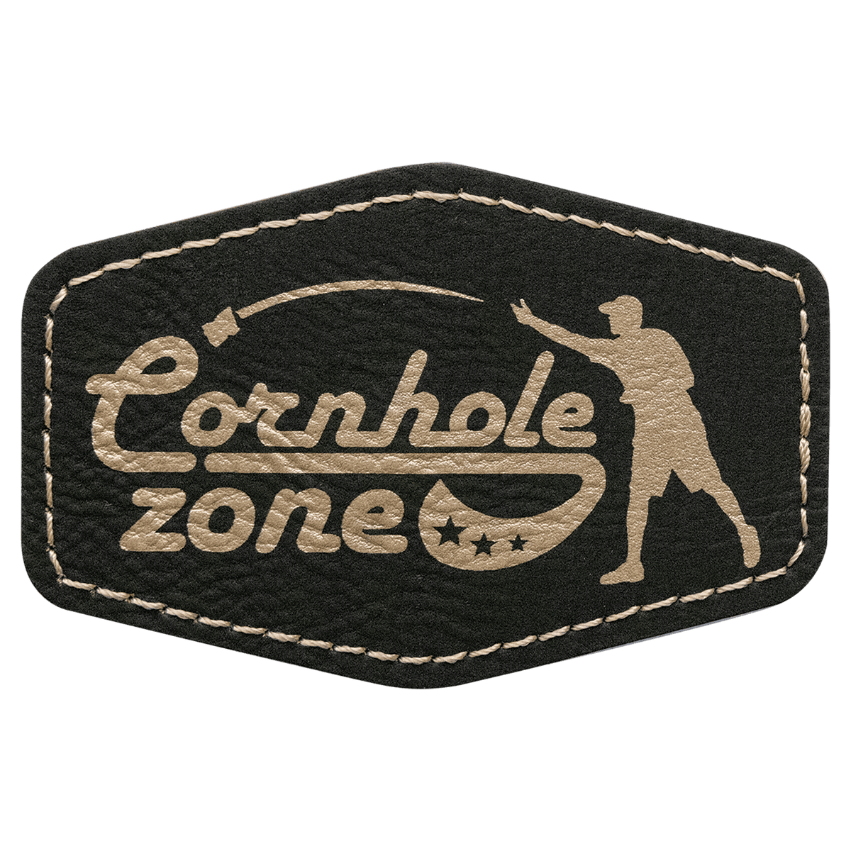 Black/Gold 3" x 2" Laserable Leatherette Hex Patch with Kota Pro Adhesive