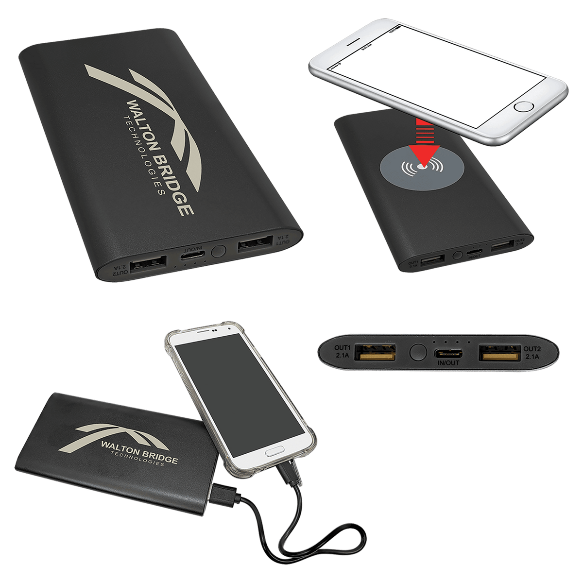 8000MAH Power Bank & Wireless Anodized Aluminum Charger with USB-C Cord — Black