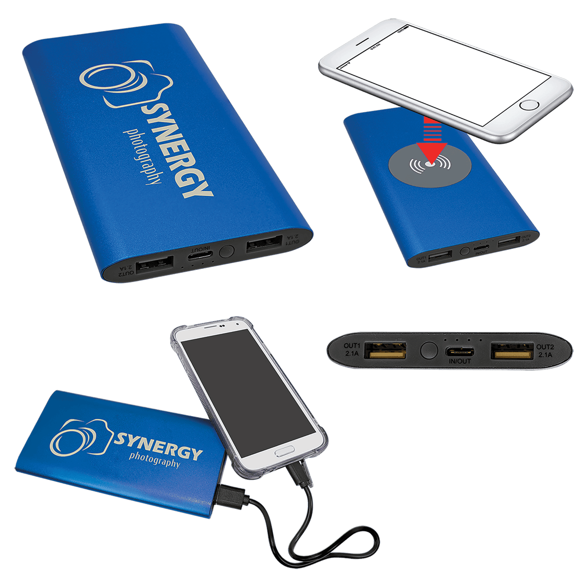 8000MAH Power Bank & Wireless Anodized Aluminum Charger with USB-C Cord — Blue