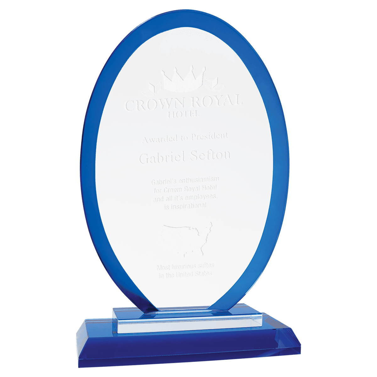 Oval Regal Glass Award — 7.5 Inches, Black or Blue