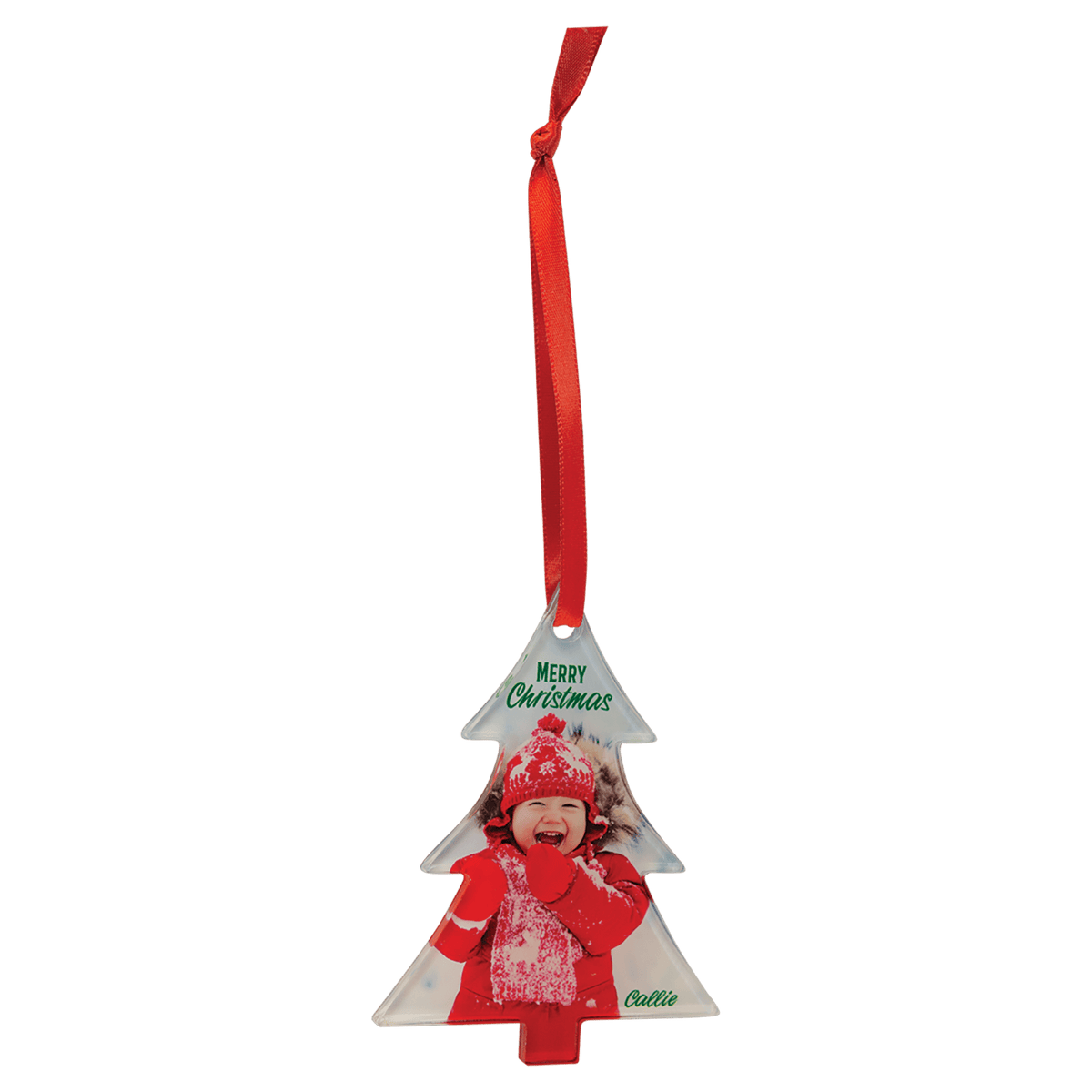 3" x 4" Tree Sublimatable Acrylic Ornament with Red Ribbon
