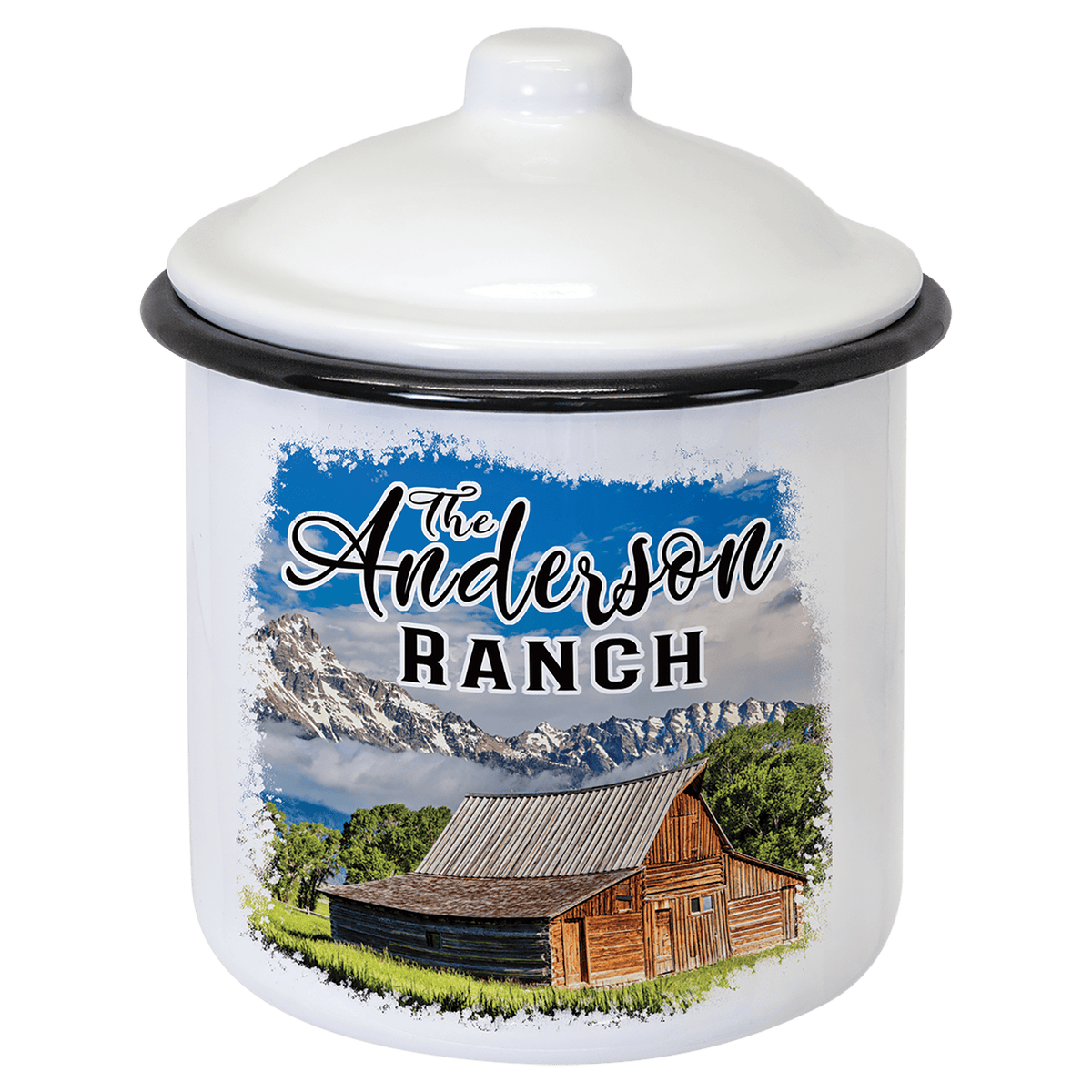 5.25" x 3.9" White/Black Canister with Lid