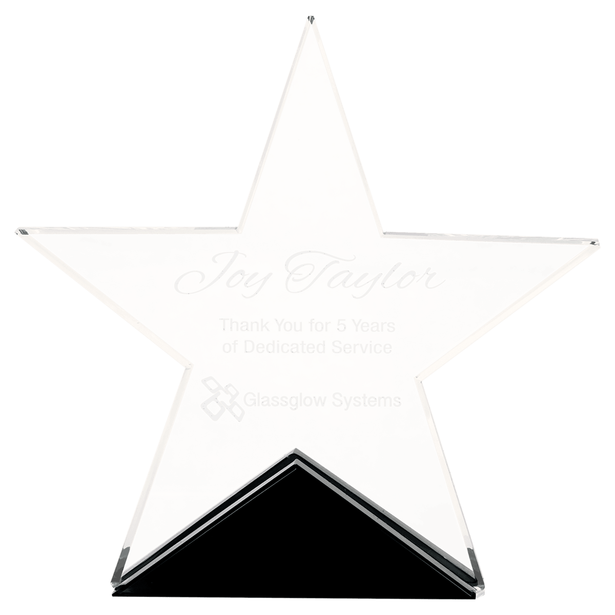 Clear Glass Star Award on Black Base — Size