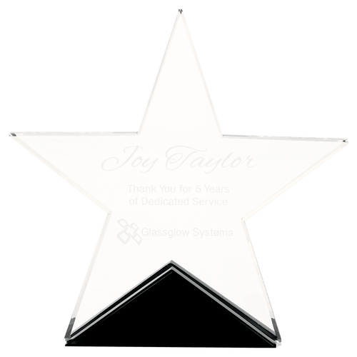 Clear Glass Star Award on Black Base — Size