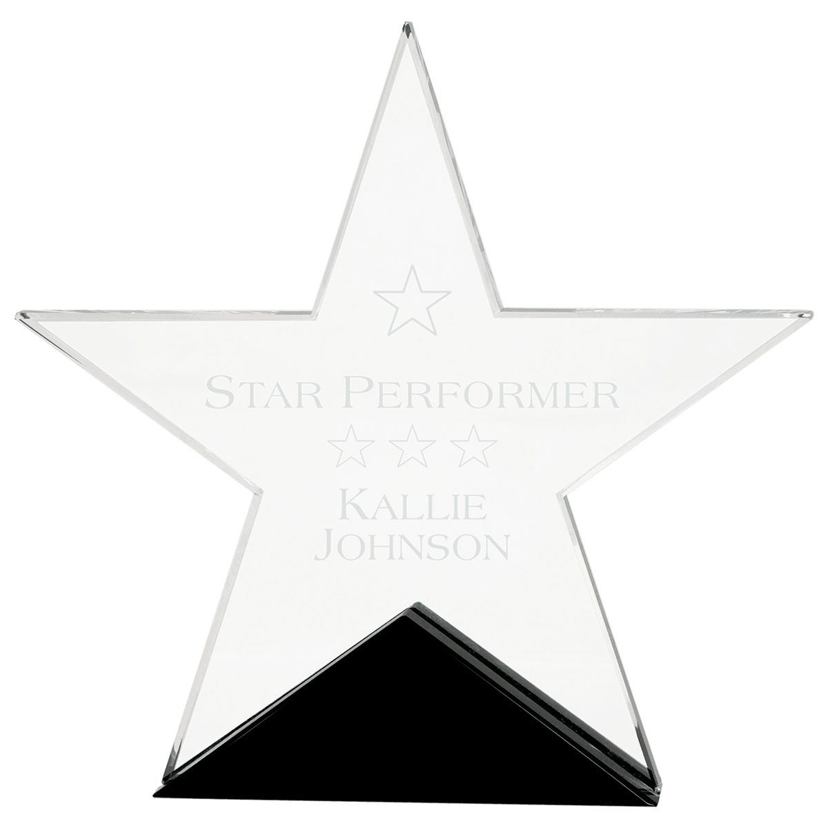 Clear Glass Star Award on Black Base — Size · 7¾″ × 7½″ · STG23