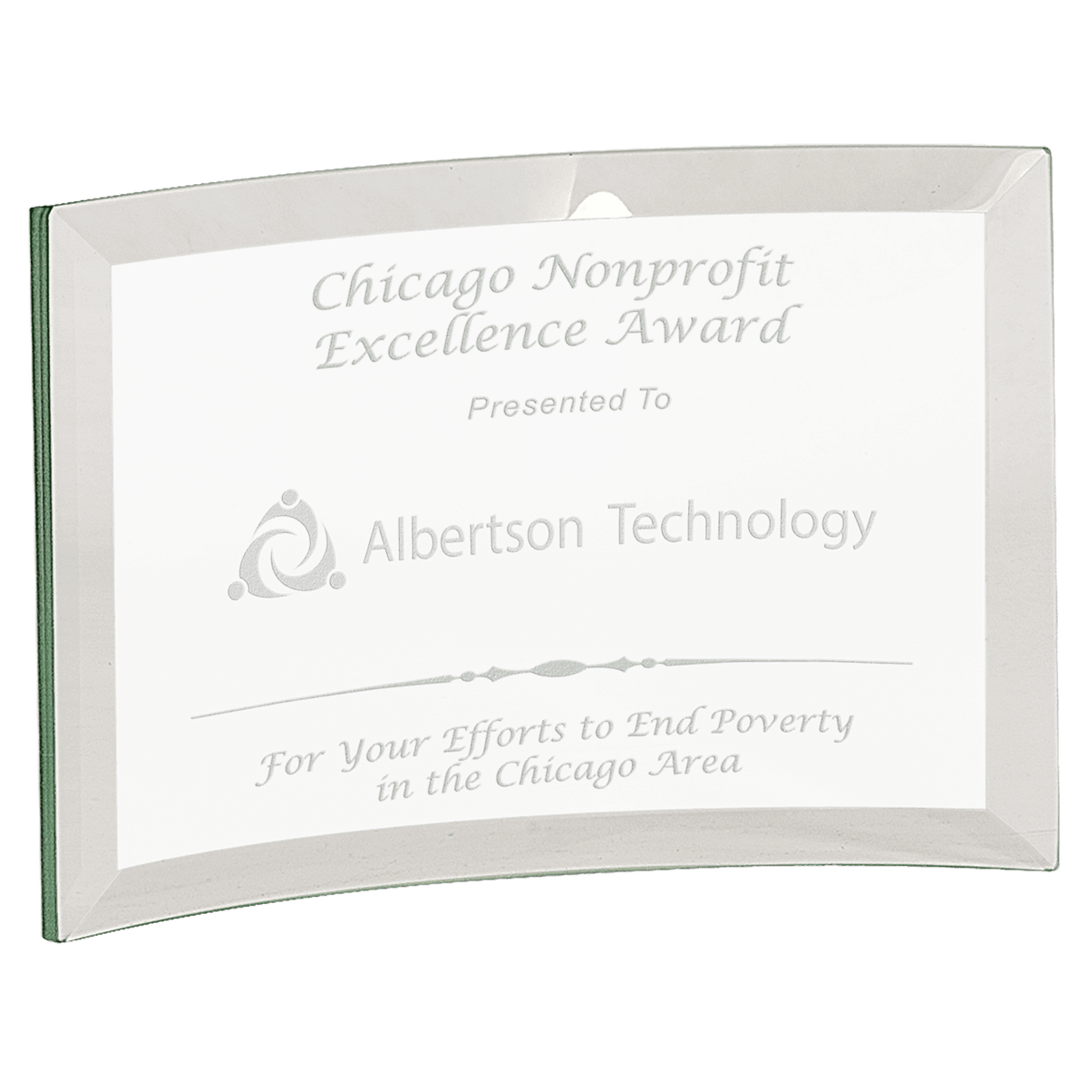 Jade Glass Crescent Award — Size and Thickness · ⅜″ · 6″ × 4″ · TC6500