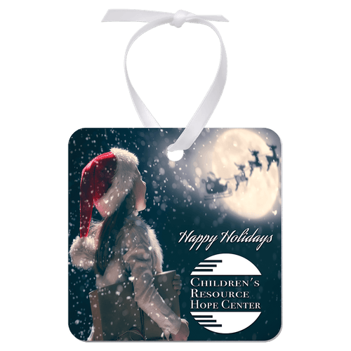 2.75"x 2.75" Gloss White Aluminum Square Ornament, 1-Side w/White Ribbon