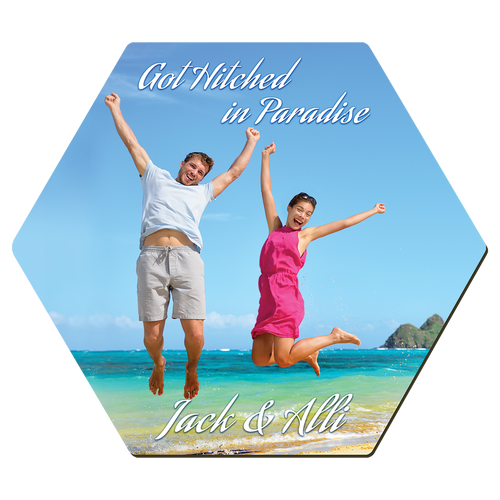 4"x 3.5" Gloss White Unisub Sublimatable MDF Hexagon Coaster w/Cork Back