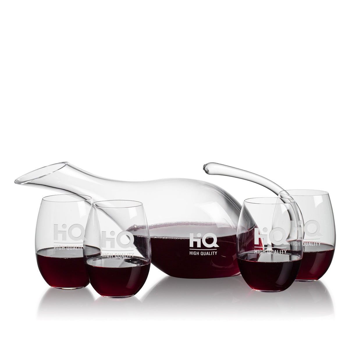 Reyna Carafe & Stemless Carlita Wine — Deep Etch example; representative set photo