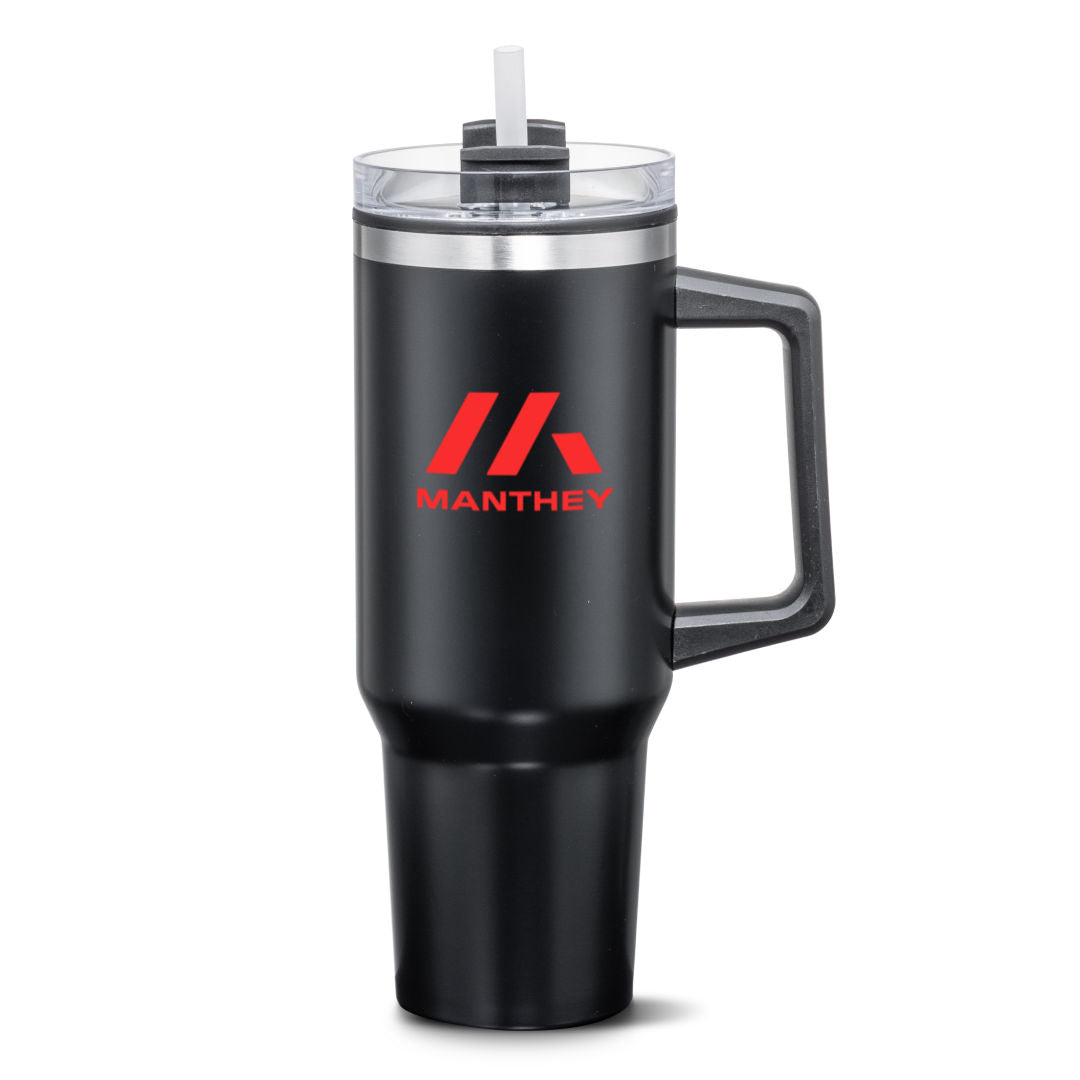 Benidorm Handle Travel Mug w/Straw - 40oz — Black — D620-BK