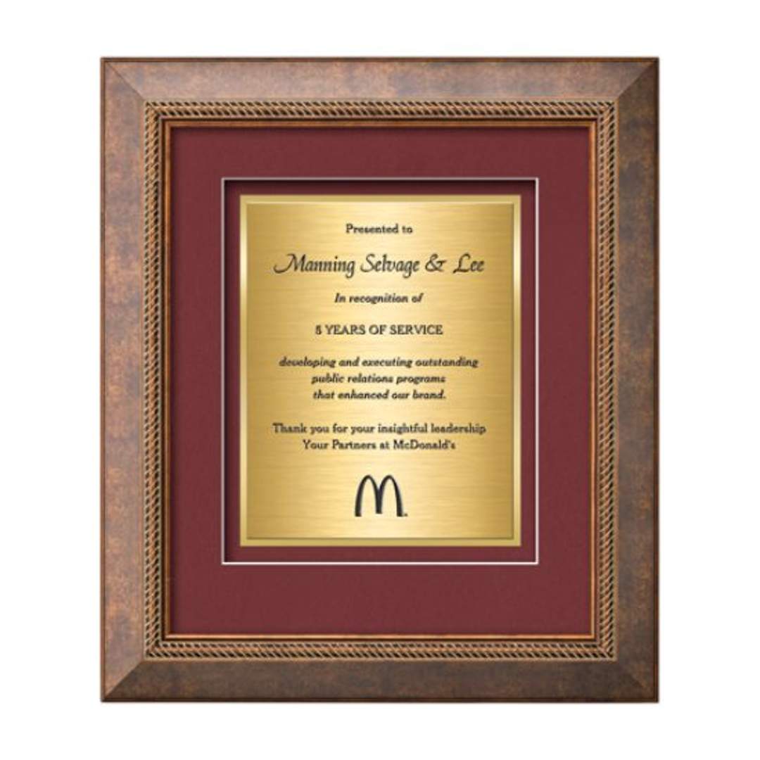Lazio Certificate TexEtch Framed Award