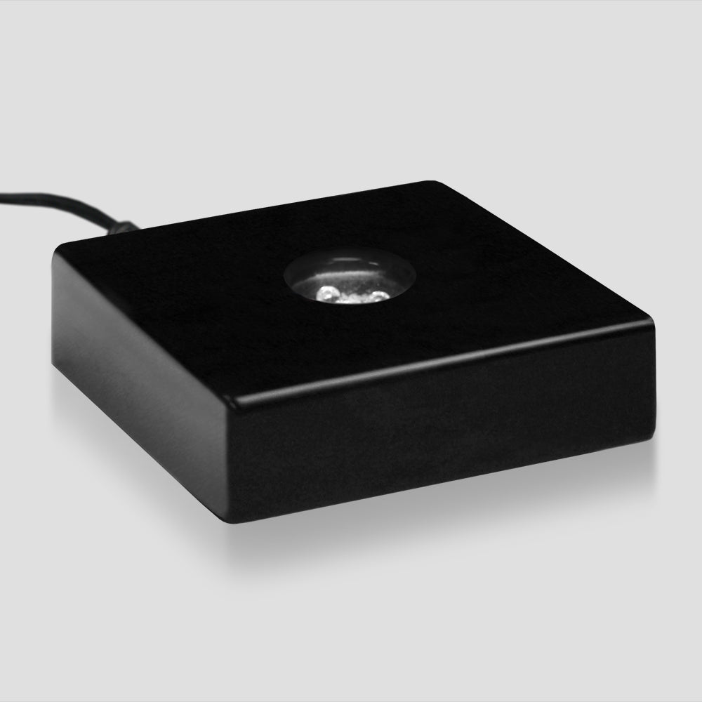 Black Piano Finish Lighted Square Base 3-1/2" - Crystal D