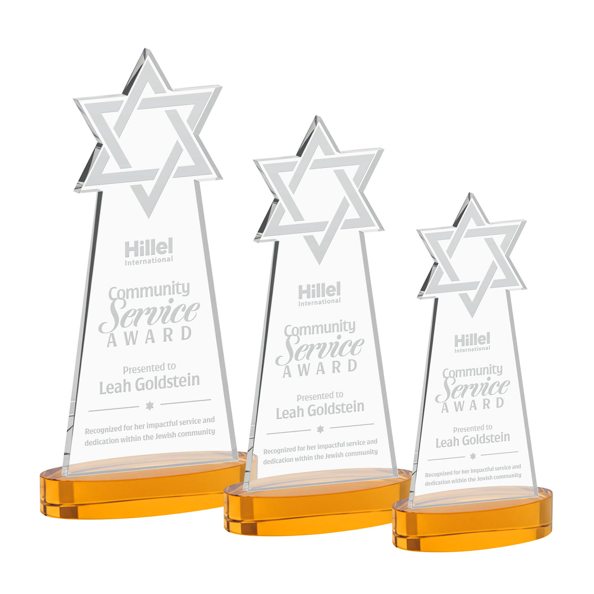 Star of David Award on Alberton Base - Amber