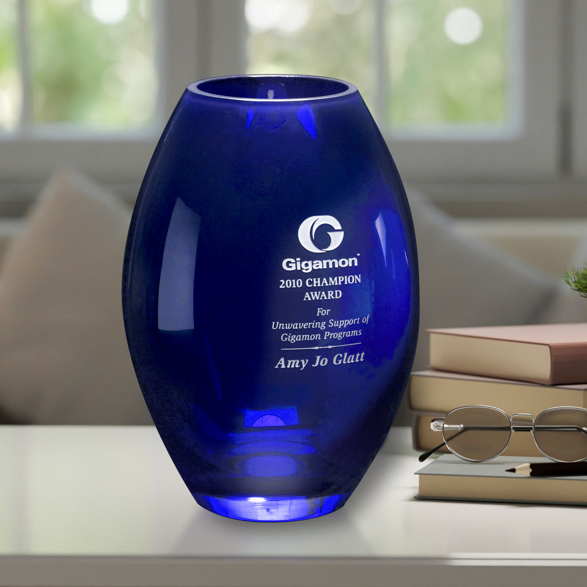 Cobalt Barrel Vase 10-1/2" - Crystal D