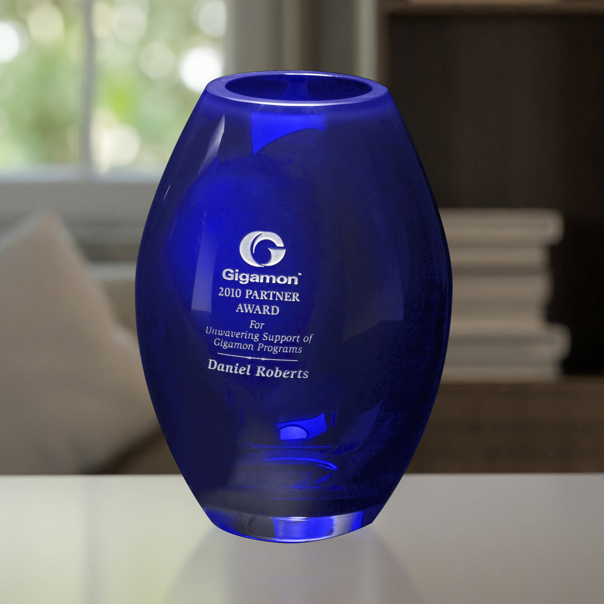 Cobalt Barrel Vase 8-1/2" - Crystal D